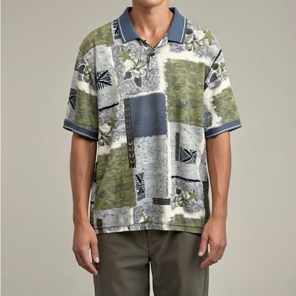 Vintage The Skins Game Tropical Patterned Golf Polo Shirt Size Medium